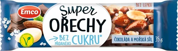 Emco Tyčinka Super ořechy Čokoláda a mořská sůl bez lepku 35 g