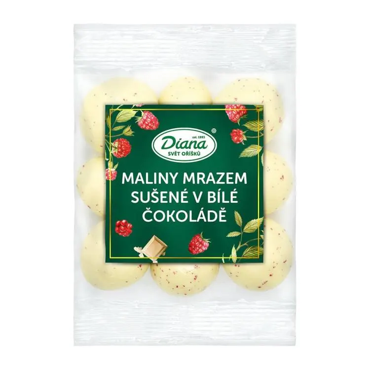 Lyofilizované maliny v bílé čokoládě 100 g
