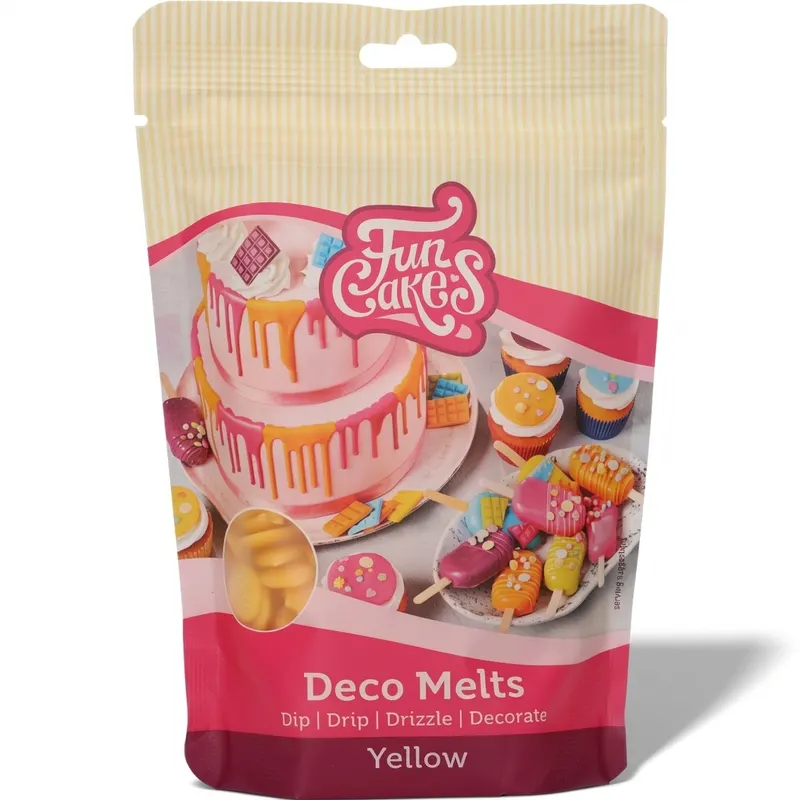 Snadno rozpustná poleva v peckách žlutá FunCakes 250 g