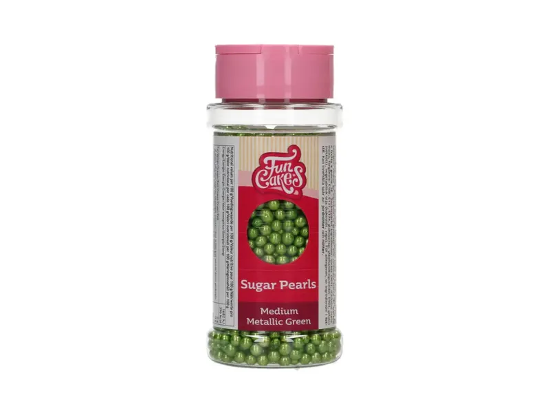 Sugar Pearls – střední cukrové perly zelené metalické 80 g