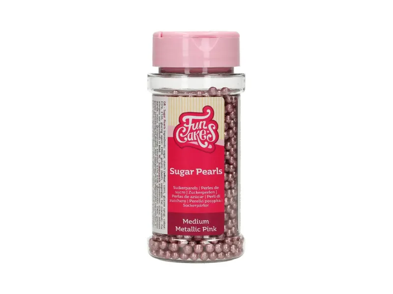 Sugar Pearls – střední cukrové perly růžové metalické 80 g