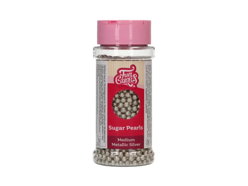 Sugar Pearls – střední cukrové perly stříbrné metalické 80 g