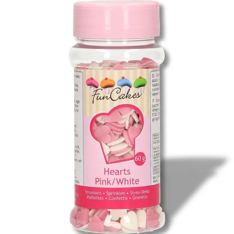 Cukrová srdíčka bílo růžová 60 g