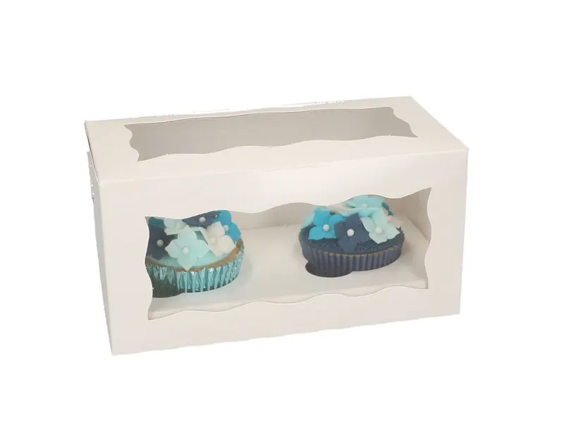 Krabice na 2 cupcakes nebo muffiny s okénkem, bílá, 1 ks