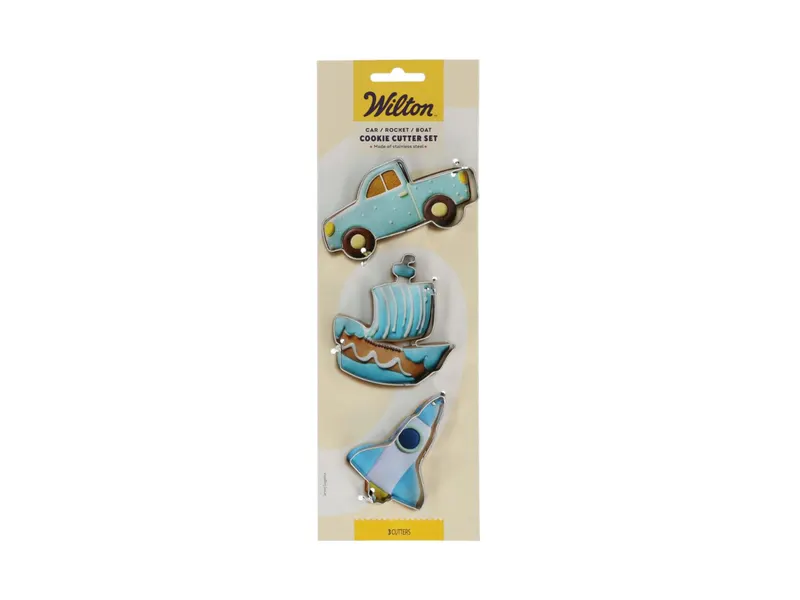 Sada vykrajovátek auto, raketa, loď 7–9 cm, kov, 3 ks