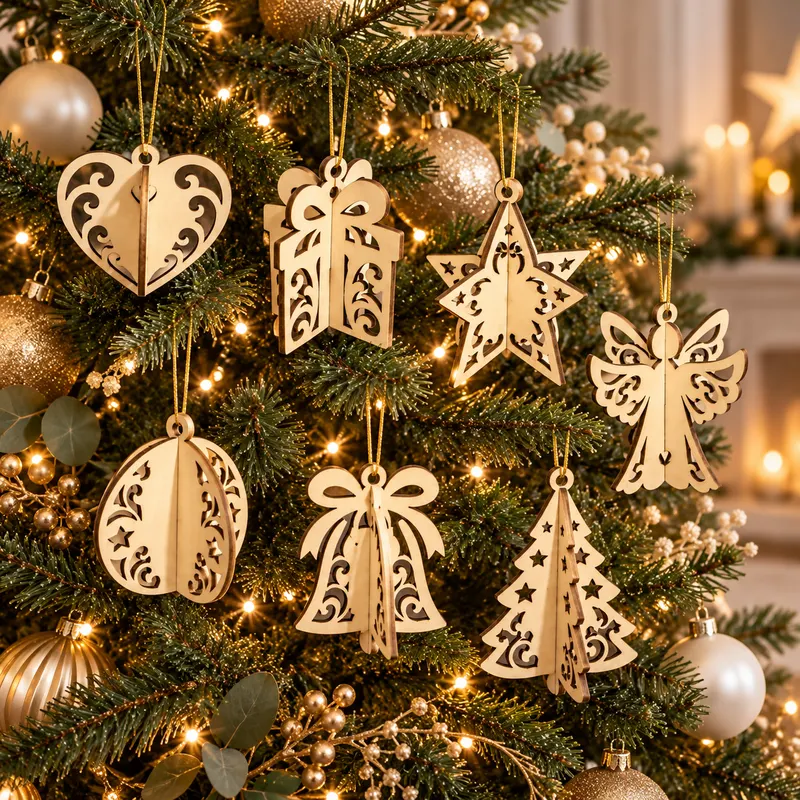 Dřevěné vánoční ozdoby - Křížené ozdoby 7 ks