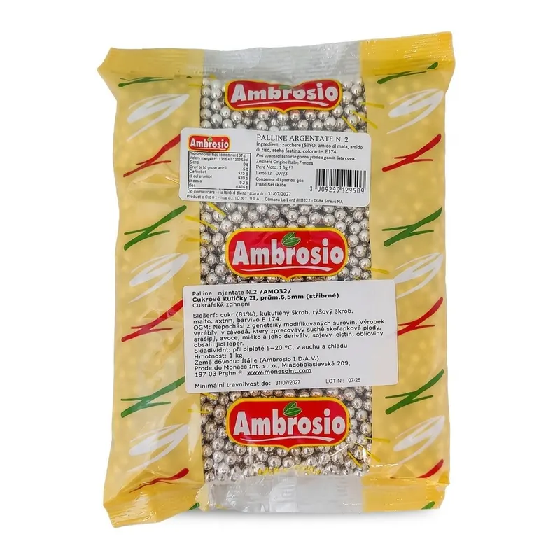 Cukrové kuličky stříbrné 6,5 mm, 1 kg