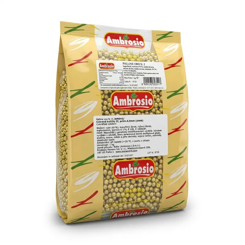 Cukrové kuličky zlaté 6,5 mm, 1 kg