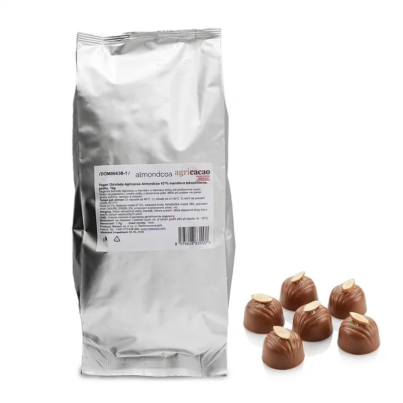 Veganská čokoláda Almondcoa 47% mandlová, pecky 1 kg