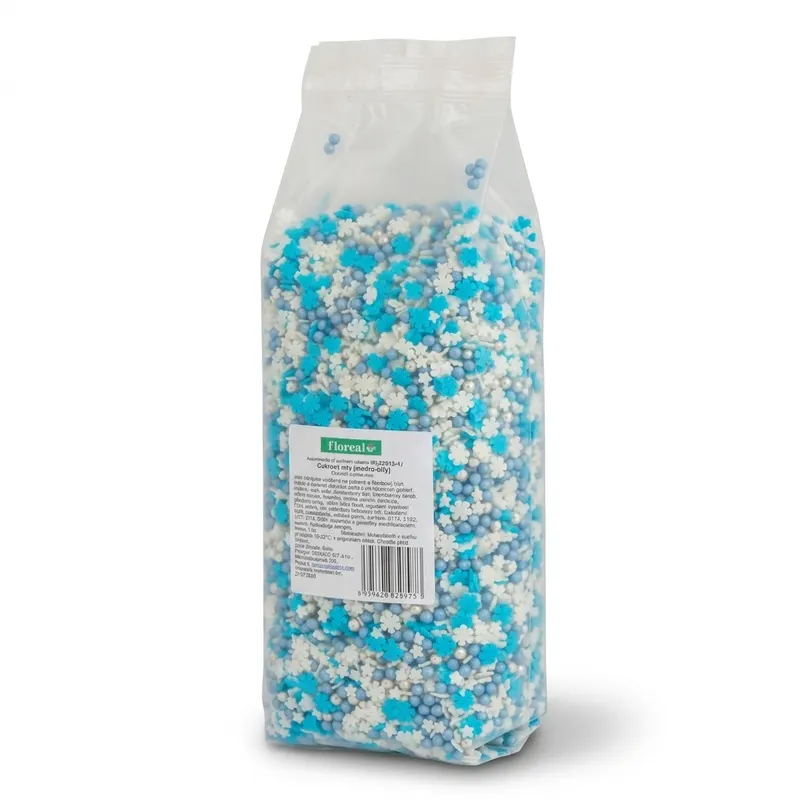 Cukrový mix vločky, kuličky a hvězdičky modro-bílý 1 kg