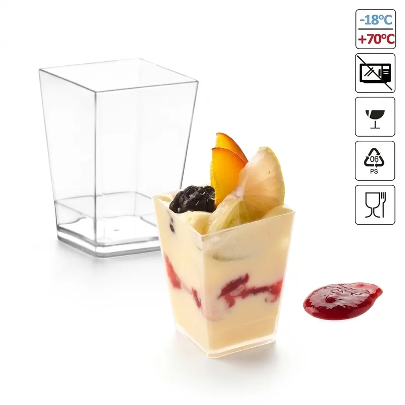 Pohárek hranatý PET Mini Kubik 60 ml, 50 ks