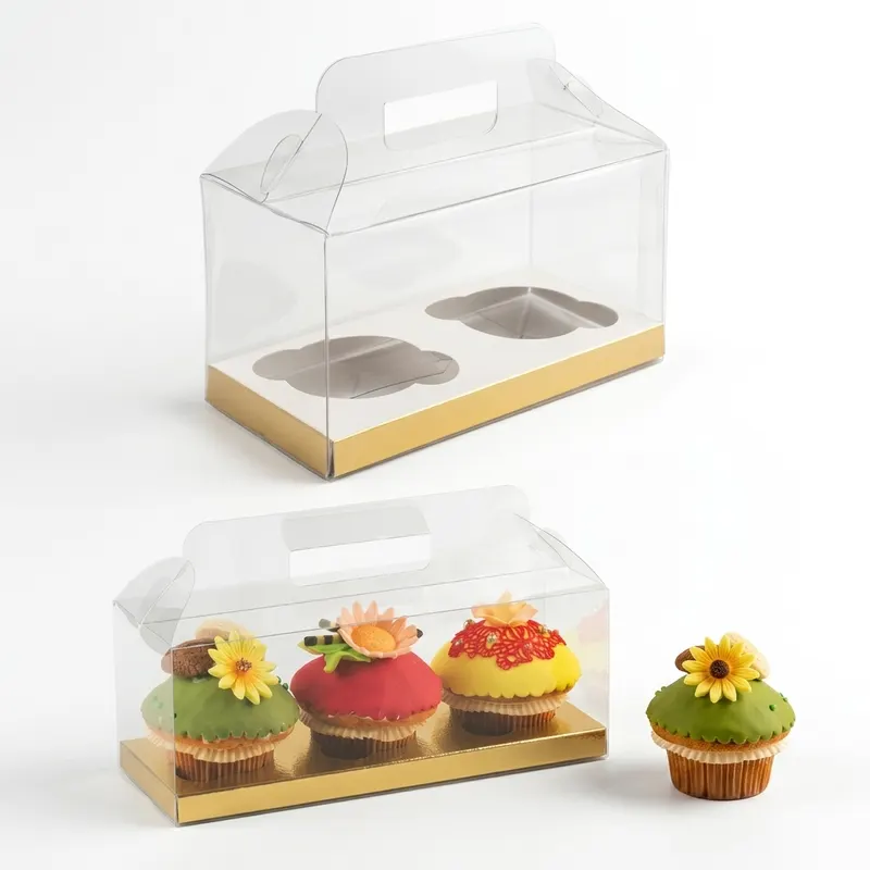 Krabička na 2 cupcaky průhledná se zlato-bílým dnem 1 ks
