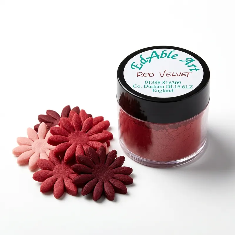 Prachová jedlá barva Red Velvet, červený odstín 1ks